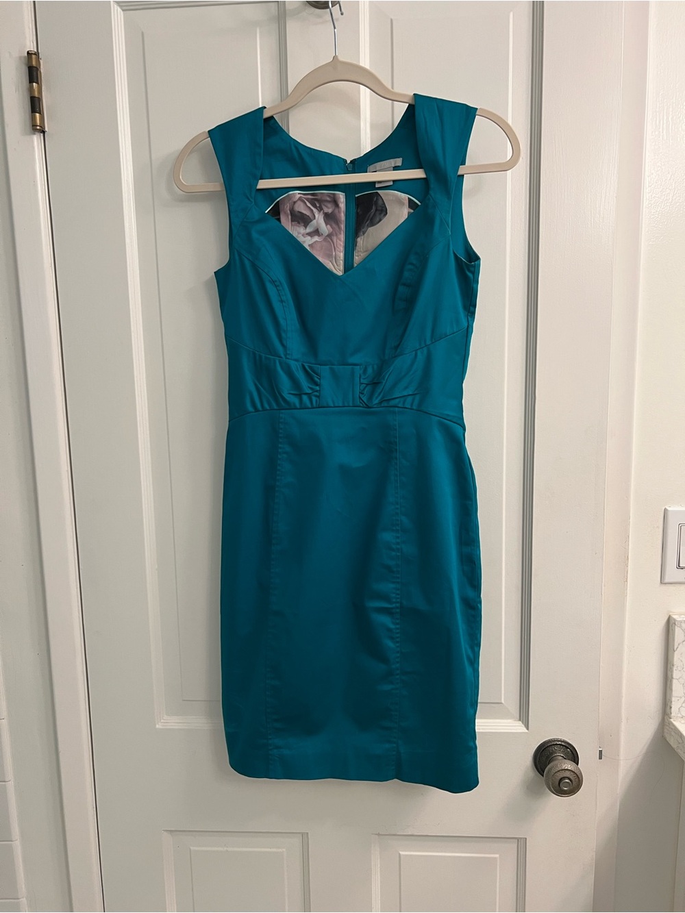 H&M Teal Midi Sheath Dress with Front Cutout Size 4